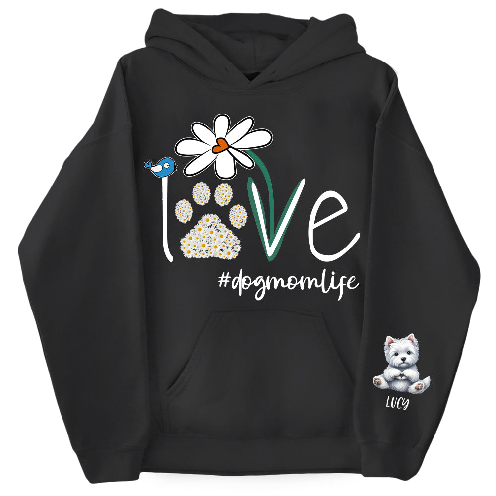Personalized Love Dog Mom Paw Daisy Flower Shirt - Dogs Giving Heart Hand Sign Cute Art Shirt For Dog Lovers