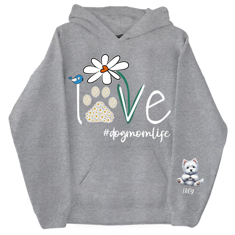 Personalized Love Dog Mom Paw Daisy Flower Shirt - Dogs Giving Heart Hand Sign Cute Art Shirt For Dog Lovers