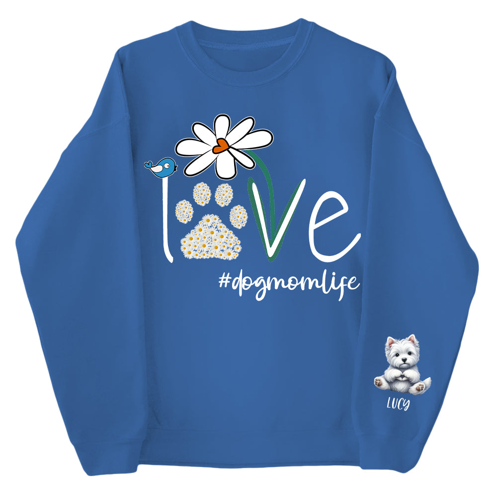 Personalized Love Dog Mom Paw Daisy Flower Shirt - Dogs Giving Heart Hand Sign Cute Art Shirt For Dog Lovers