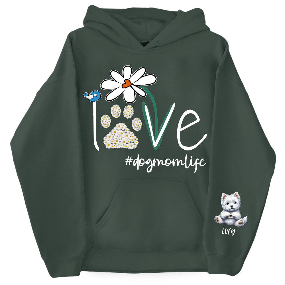 Personalized Love Dog Mom Paw Daisy Flower Shirt - Dogs Giving Heart Hand Sign Cute Art Shirt For Dog Lovers