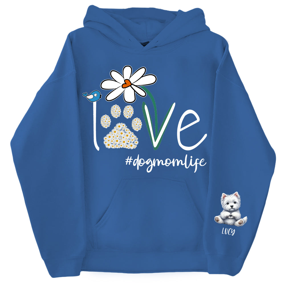 Personalized Love Dog Mom Paw Daisy Flower Shirt - Dogs Giving Heart Hand Sign Cute Art Shirt For Dog Lovers