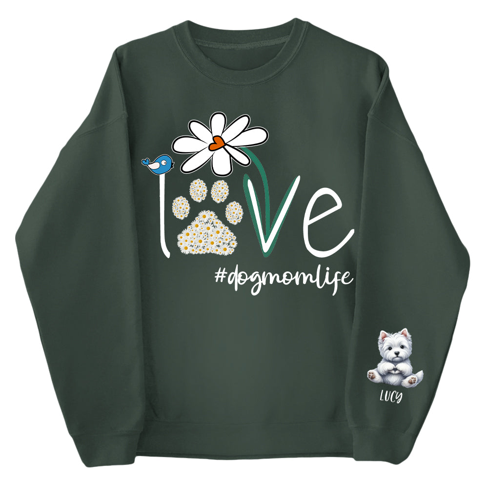 Personalized Love Dog Mom Paw Daisy Flower Shirt - Dogs Giving Heart Hand Sign Cute Art Shirt For Dog Lovers
