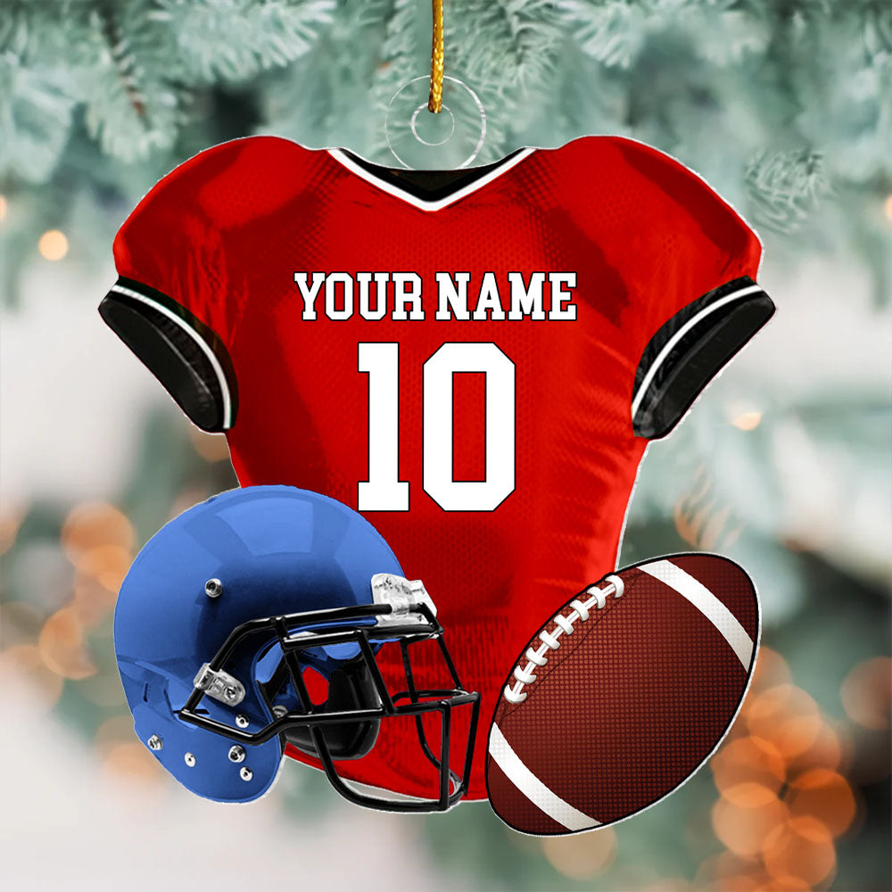 Personalized Name American Football Uniform Ornament, Football Helmet And Ball, Custom Name Ornament, Personalized Acrylic Ornament