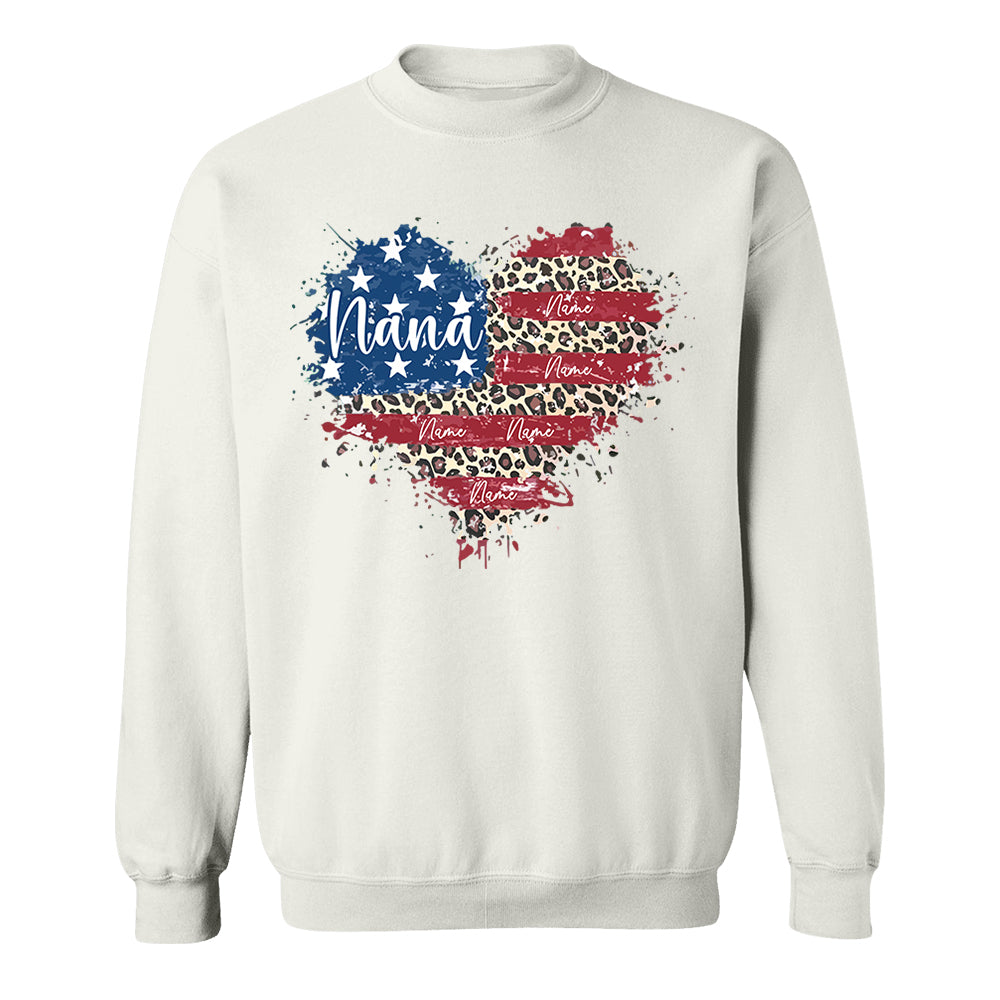 Custom Grandma American Flag Heart Shirt with Kids names, 4th of July Shirt