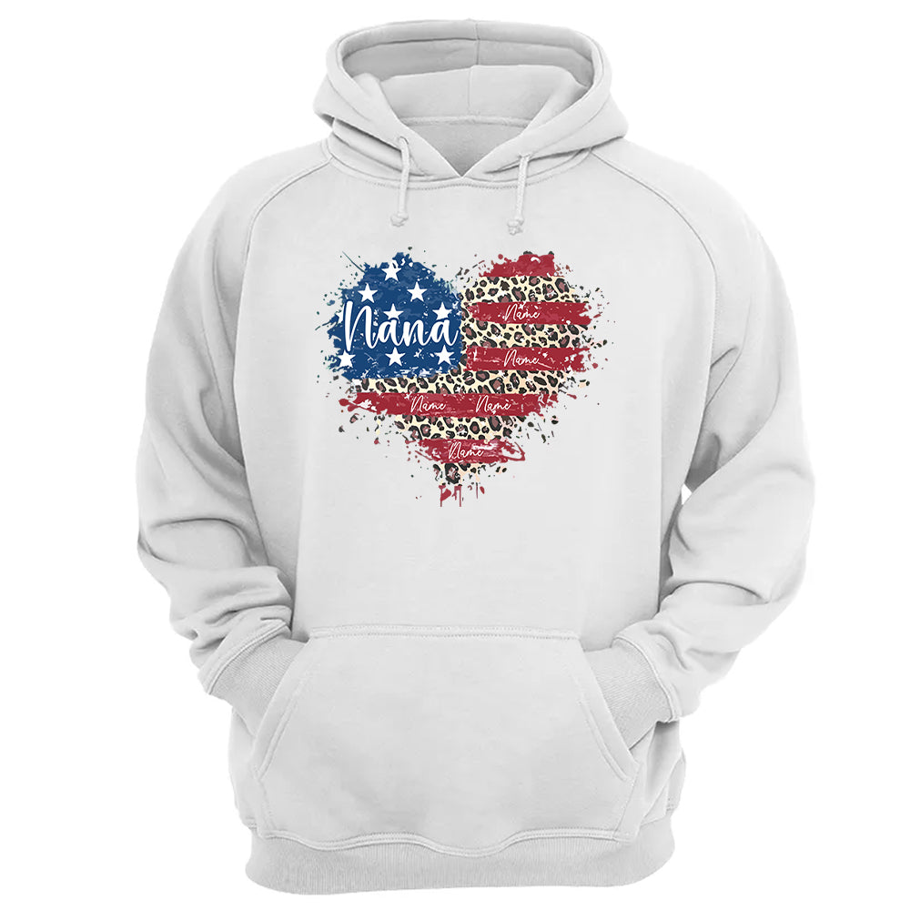 Custom Grandma American Flag Heart Shirt with Kids names, 4th of July Shirt