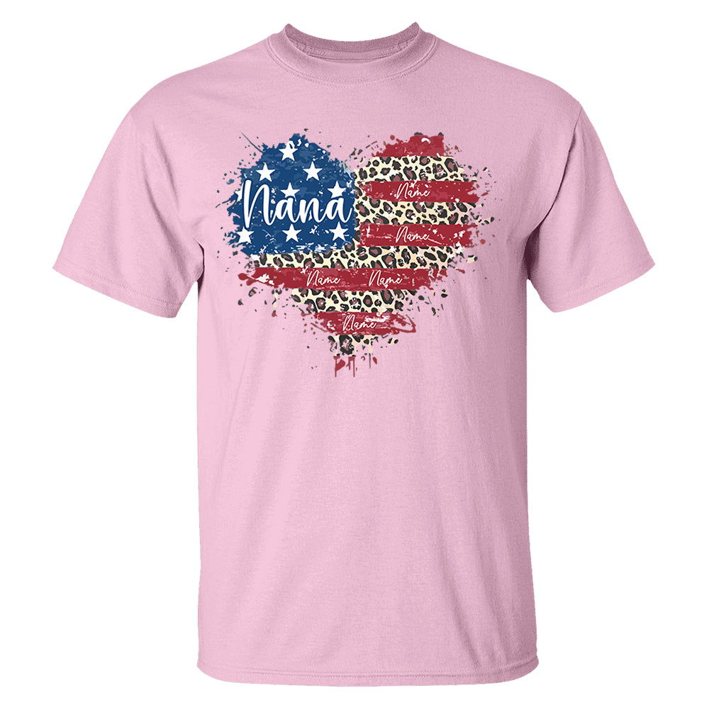Custom Grandma American Flag Heart Shirt with Kids names, 4th of July Shirt