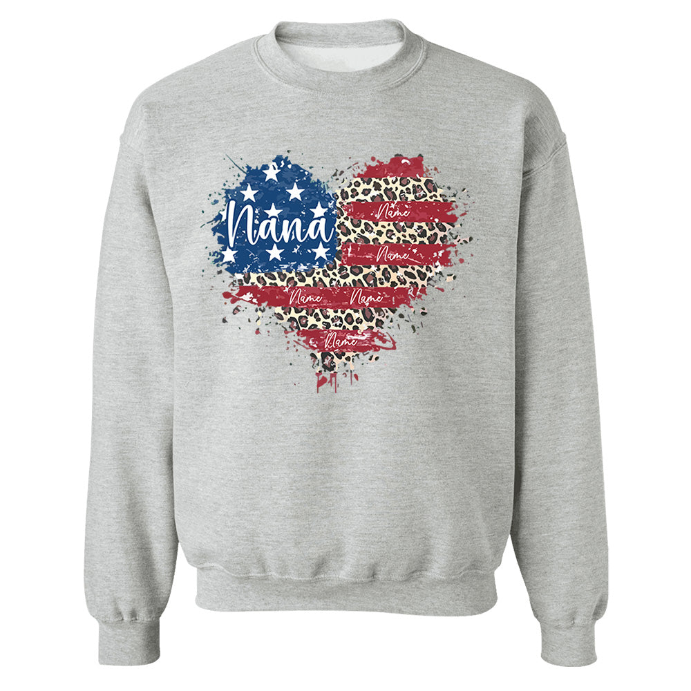 Custom Grandma American Flag Heart Shirt with Kids names, 4th of July Shirt
