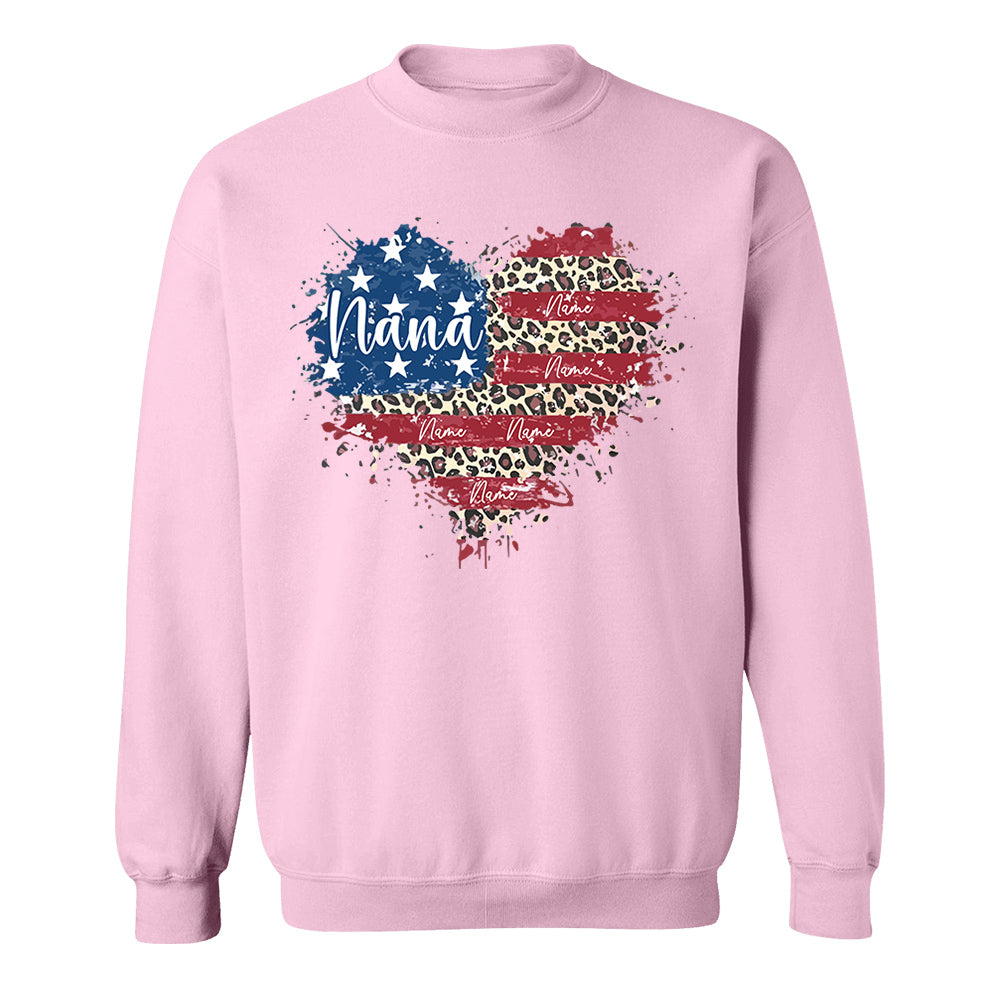 Custom Grandma American Flag Heart Shirt with Kids names, 4th of July Shirt