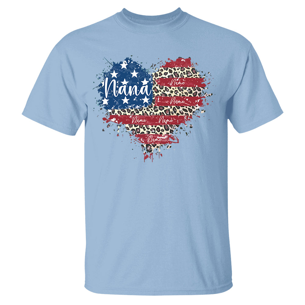 Custom Grandma American Flag Heart Shirt with Kids names, 4th of July Shirt