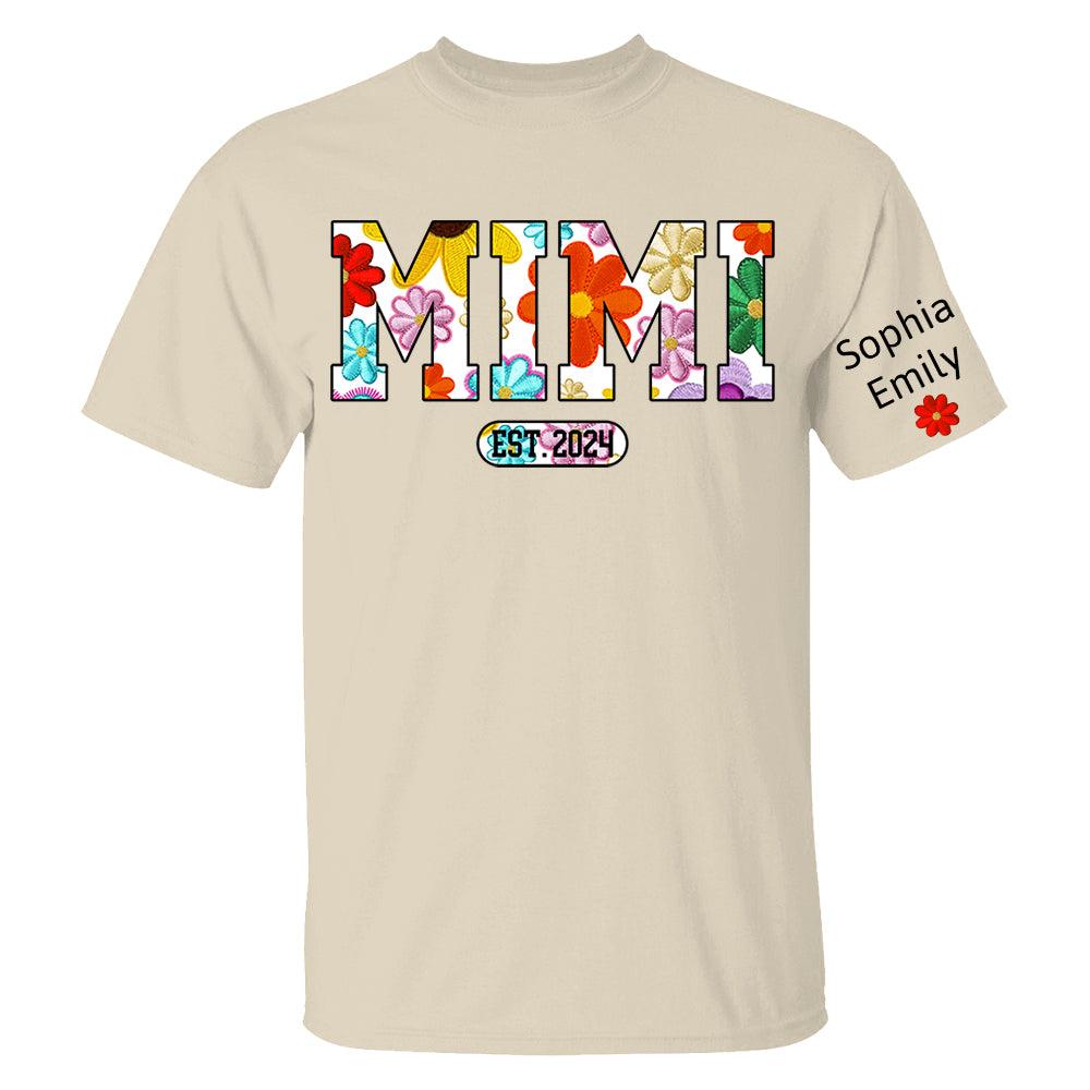 Personalized Mimi Est Spring Floral And Grandkid Shirt