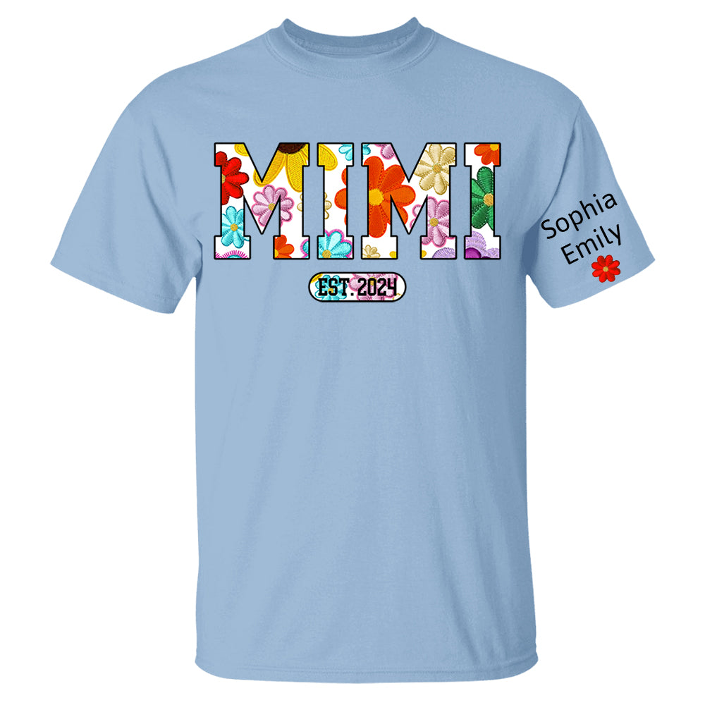 Personalized Mimi Est Spring Floral And Grandkid Shirt