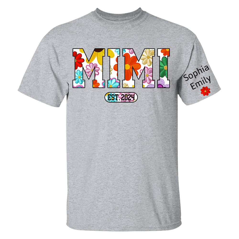 Personalized Mimi Est Spring Floral And Grandkid Shirt