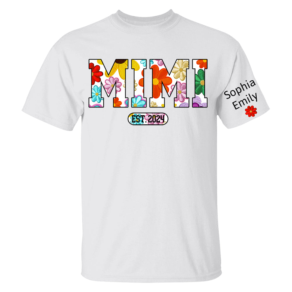 Personalized Mimi Est Spring Floral And Grandkid Shirt