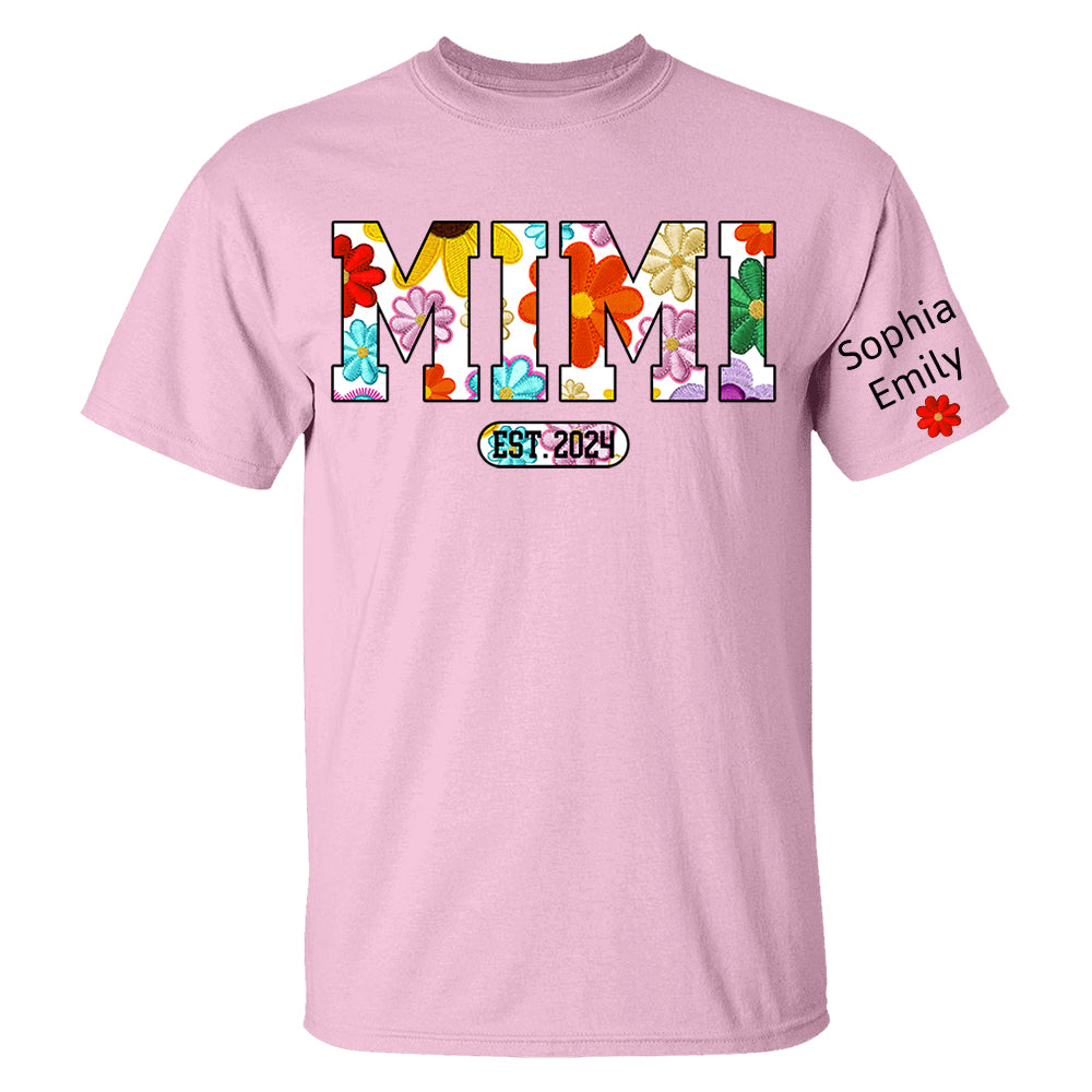 Personalized Mimi Est Spring Floral And Grandkid Shirt