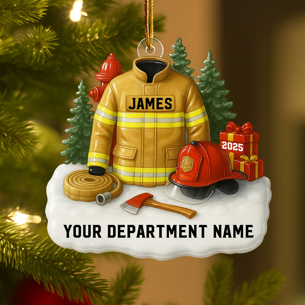 3D Effect Firefighter Uniform - Personalized Acrylic Ornament - Christmas Gift For Firefighters, Fire Department