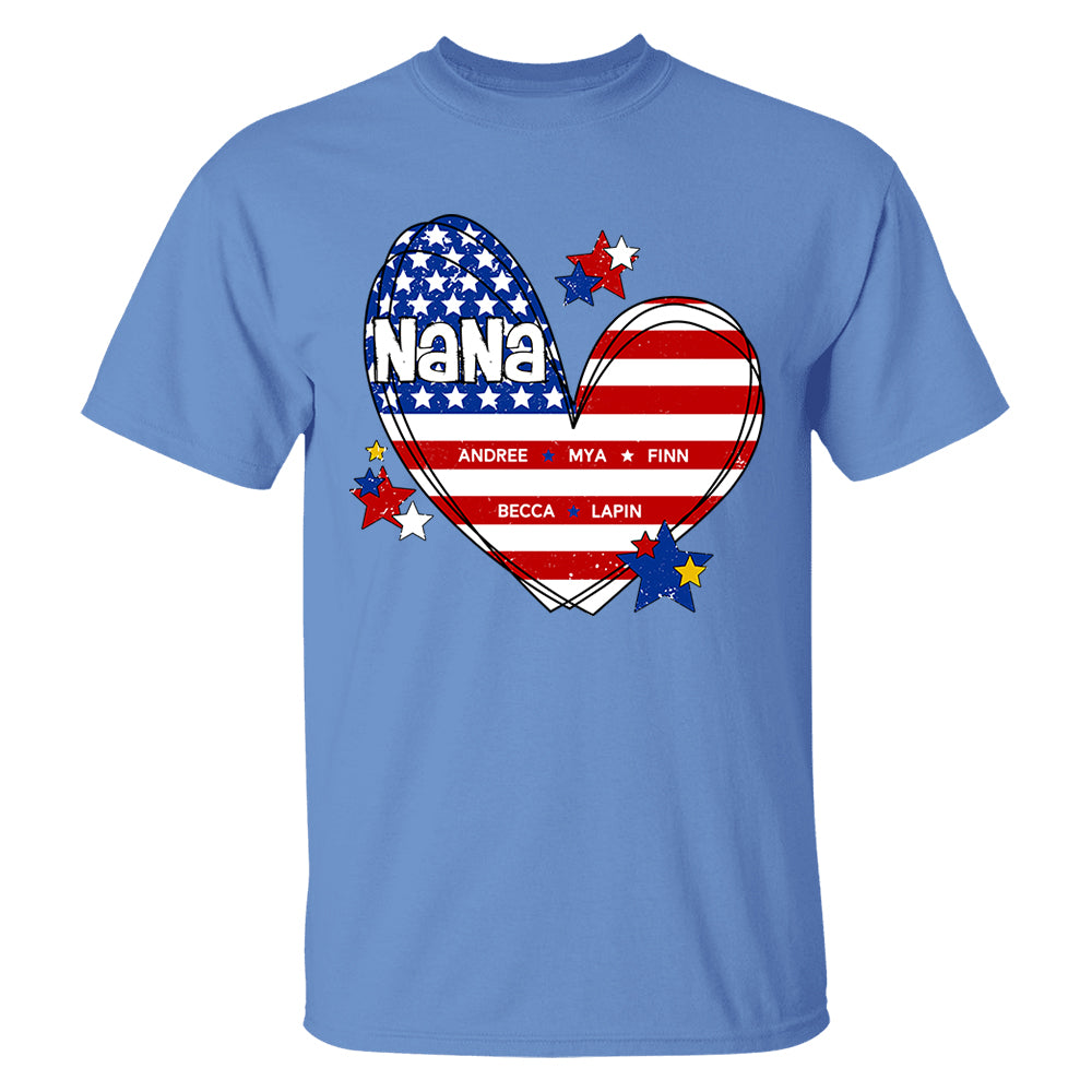 Custom Mom Grandma Heart with Kids Names, Custom 4th of July Shirt