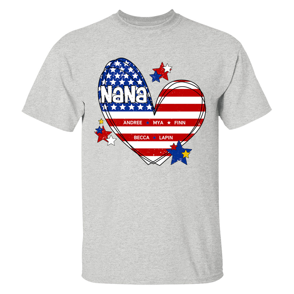 Custom Mom Grandma Heart with Kids Names, Custom 4th of July Shirt