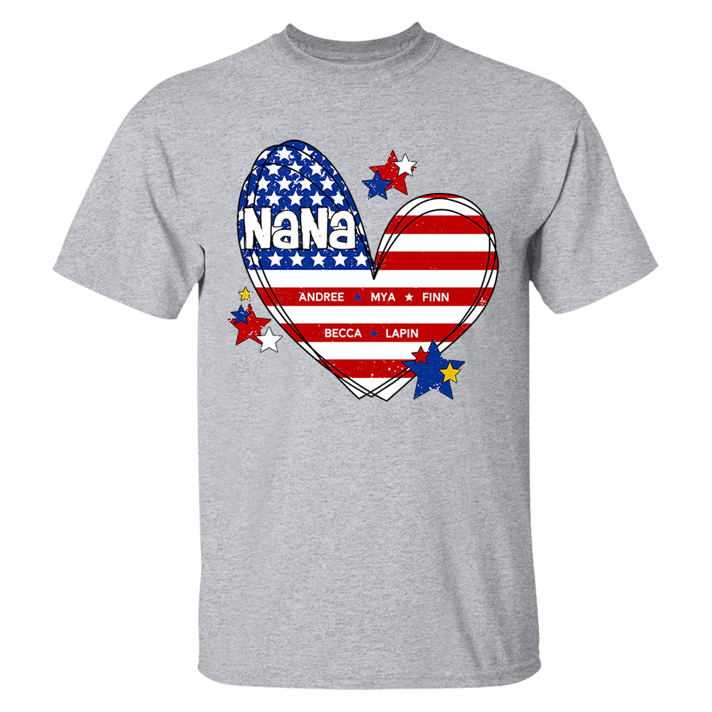 Custom Mom Grandma Heart with Kids Names, Custom 4th of July Shirt