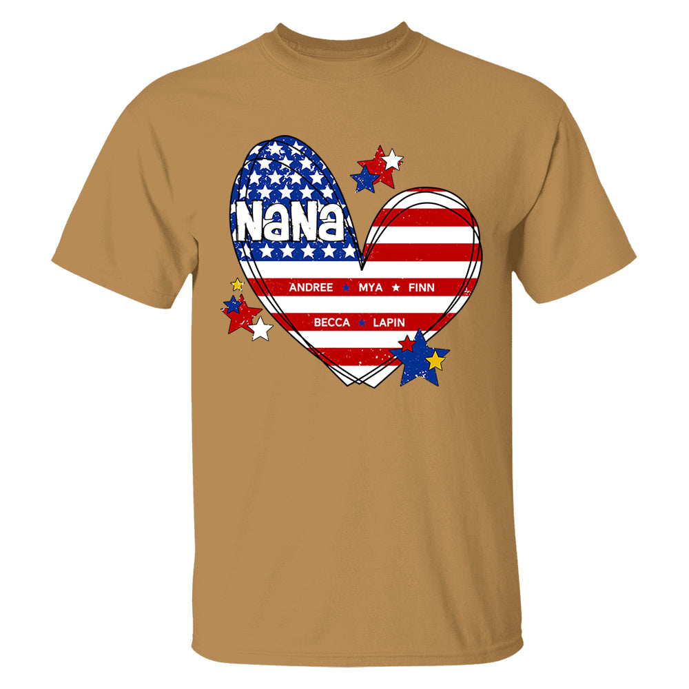 Custom Mom Grandma Heart with Kids Names, Custom 4th of July Shirt