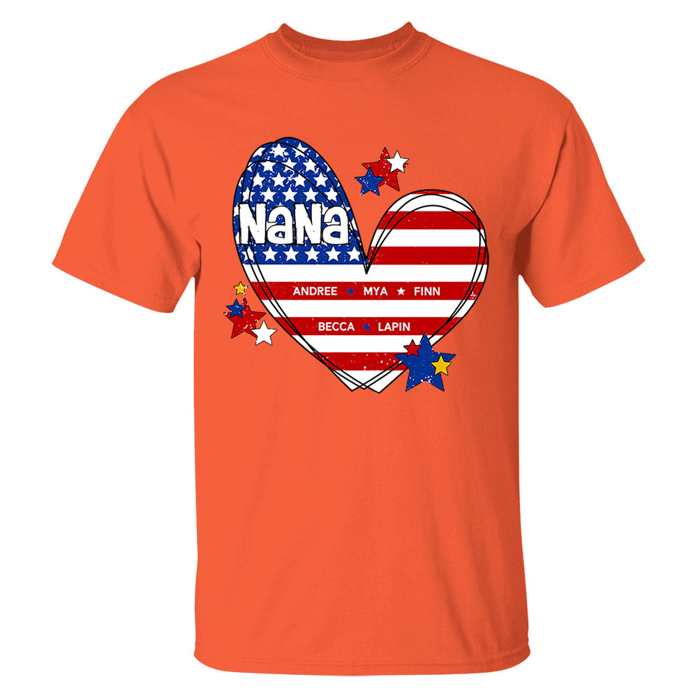 Custom Mom Grandma Heart with Kids Names, Custom 4th of July Shirt