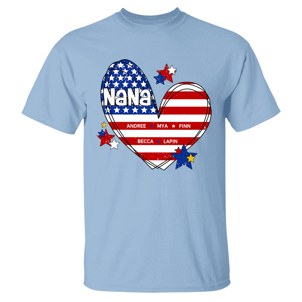 Custom Mom Grandma Heart with Kids Names, Custom 4th of July Shirt