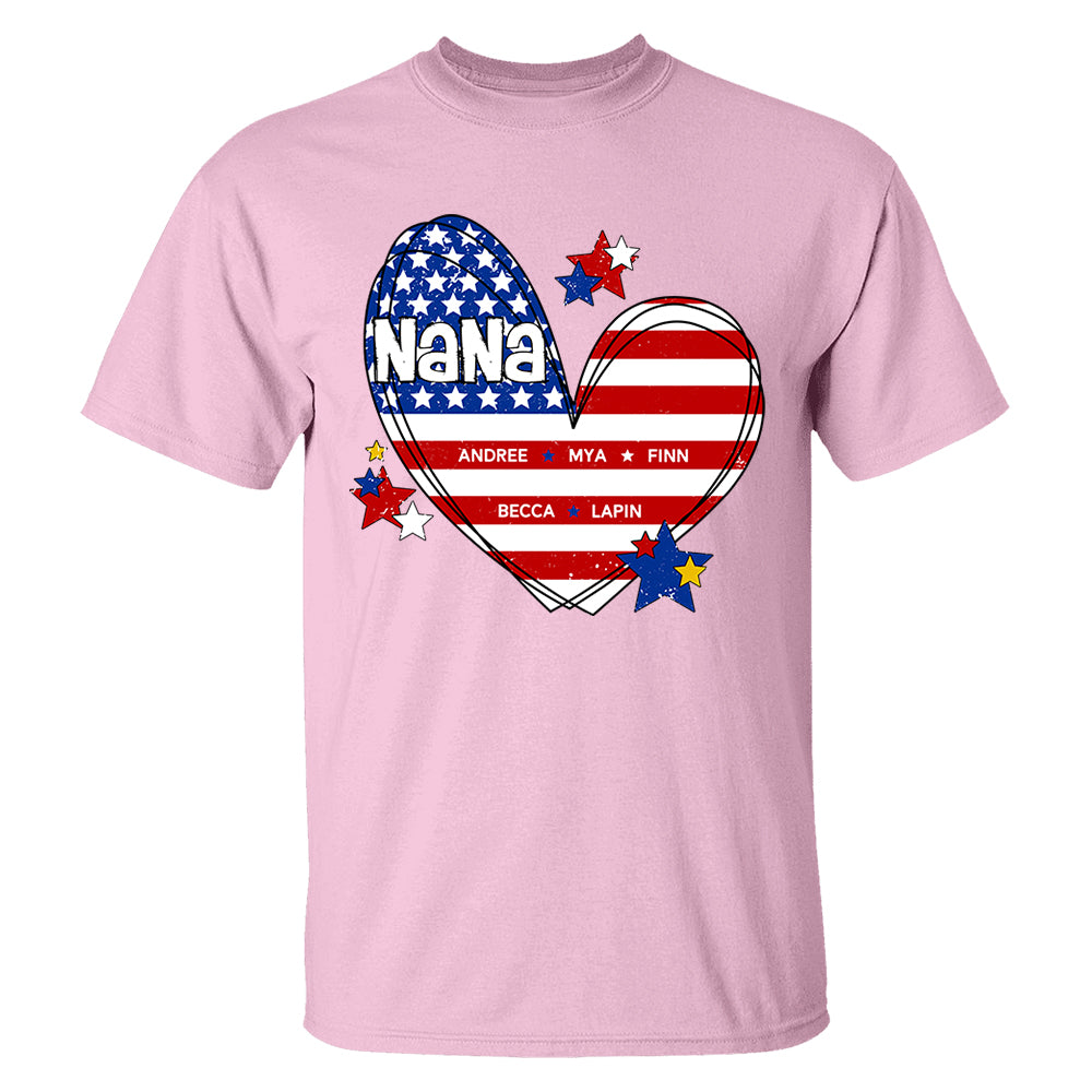 Custom Mom Grandma Heart with Kids Names, Custom 4th of July Shirt