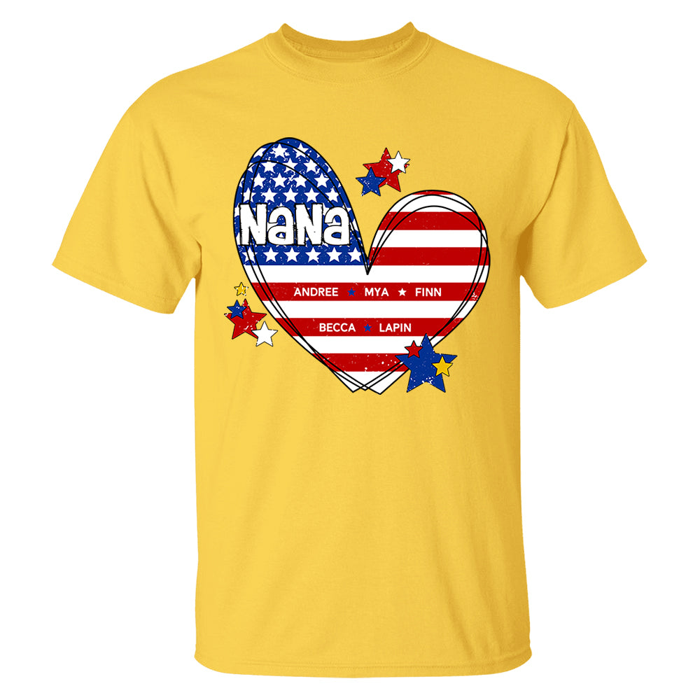 Custom Mom Grandma Heart with Kids Names, Custom 4th of July Shirt