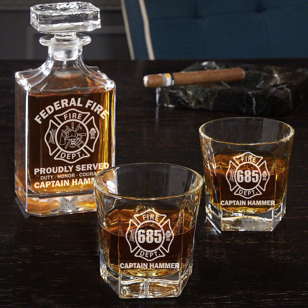 Proudly Served Duty Honor Courage Custom Decanter Set Gift For Firefighter H2511