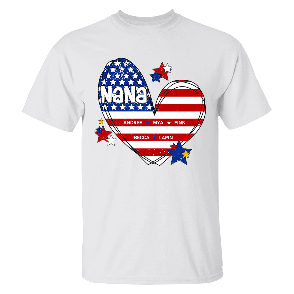 Custom Mom Grandma Heart with Kids Names, Custom 4th of July Shirt