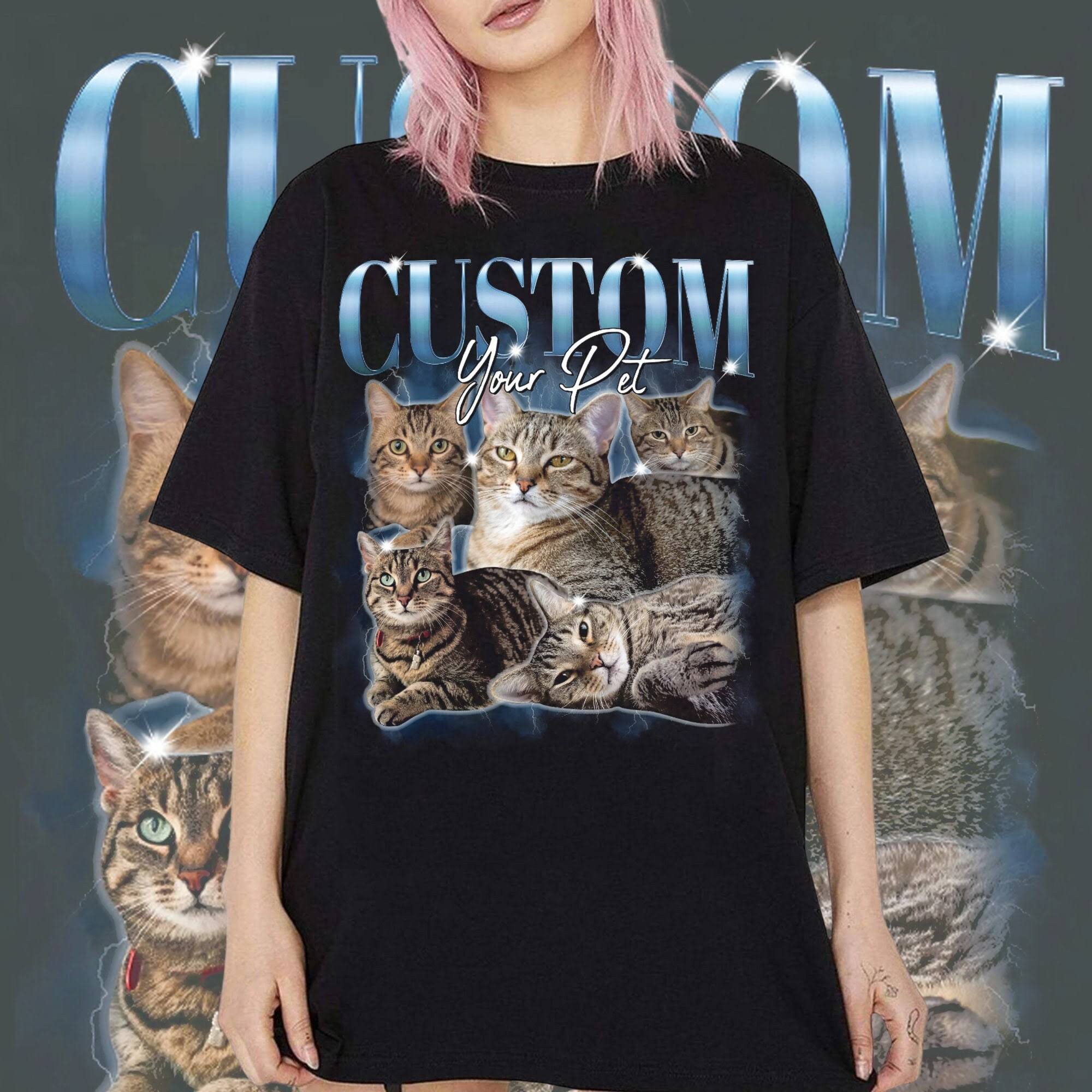 Pet Custom Vintage Washed Shirt Custom Cat Graphic Unisex T-Shirt