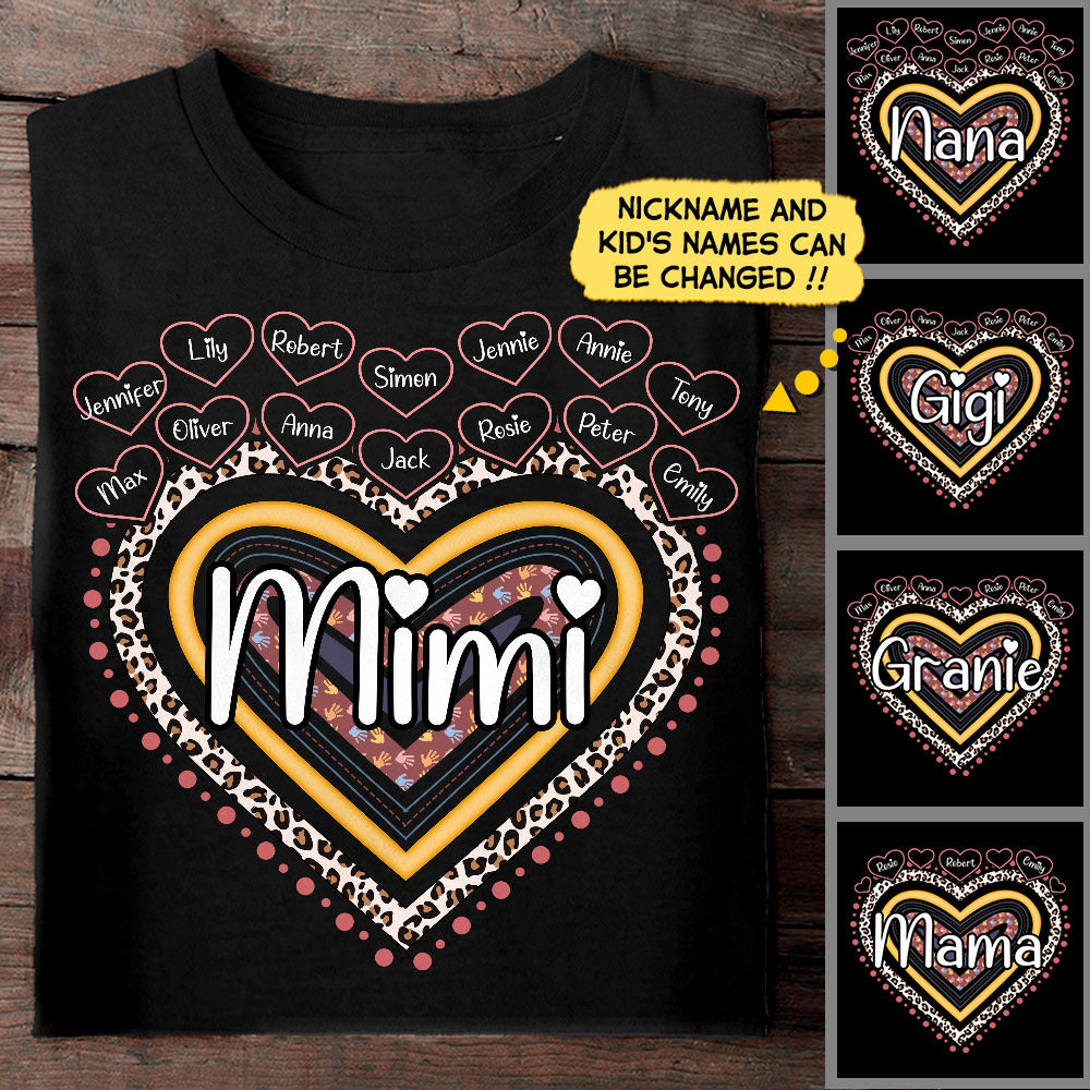 Grandma Nana Rainbow Leopard Heart Personalized Shirts For Grandma