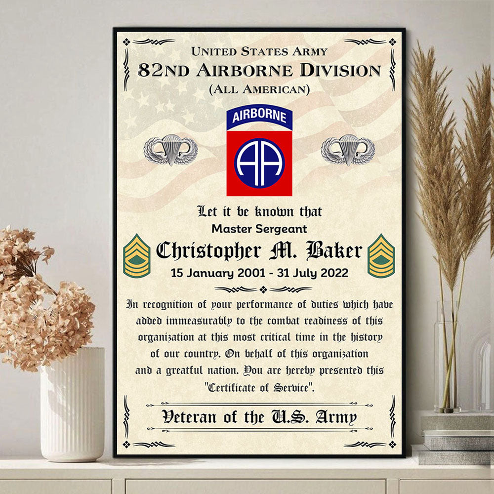 Personalized Poster Canvas Division Badges Certificate For Veterans Gift For Veteran Wall Art Home Decor K1702