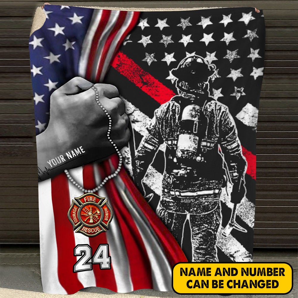 Proud Firefighter American Flag Custom Blanket Gift For Firefighter - Personalized Gifts For Fireman