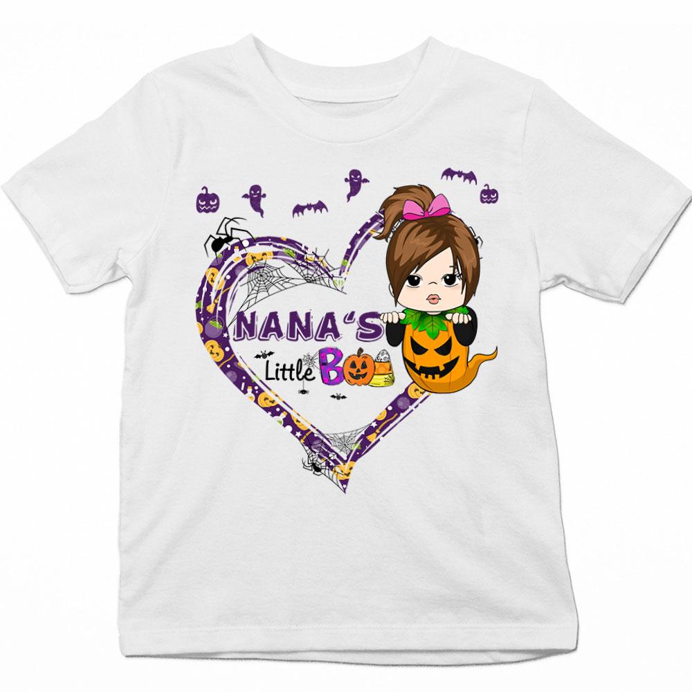Personalized Grandma's Little Boo Colorful Halloween Heart Shirt For Kids, Funny Baby Halloween Shirt.