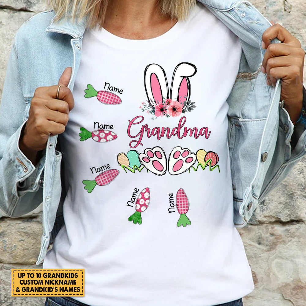 Personalized Adorable Bunny And Carrots Easter Shirt For Grandma