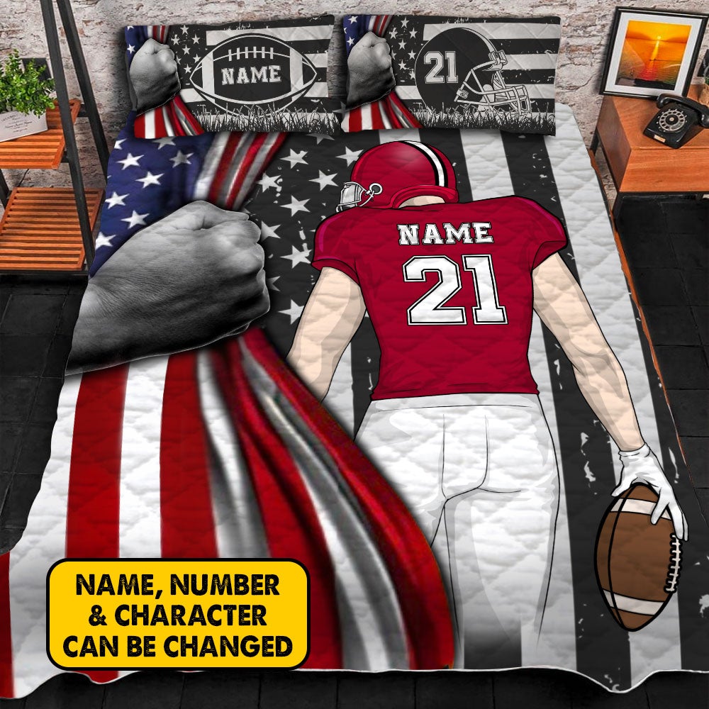 Personalized American Football Us Flag Quilt Bedding Set American Football Son Quilt Bed Set