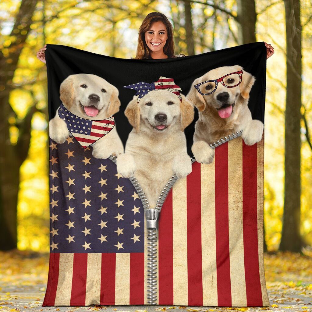Golden Retriever American Flag Zipper Blanket For Dog Lovers