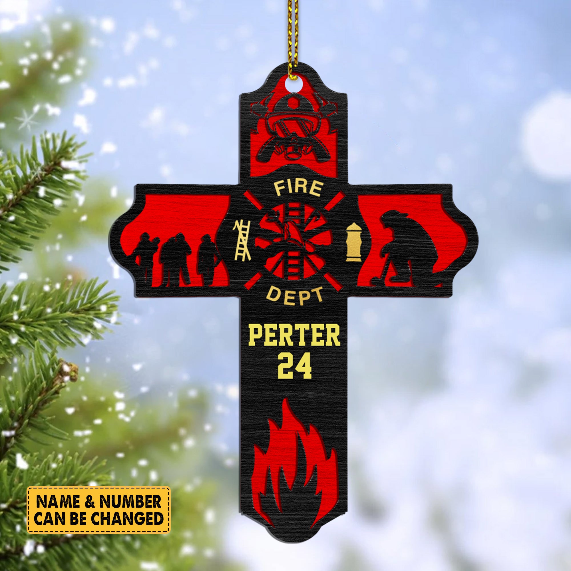 Personalized Ornament Gifts For Firefighter - Custom Ornaments Gift For Fireman - Firefighter Cross Ornament H2511