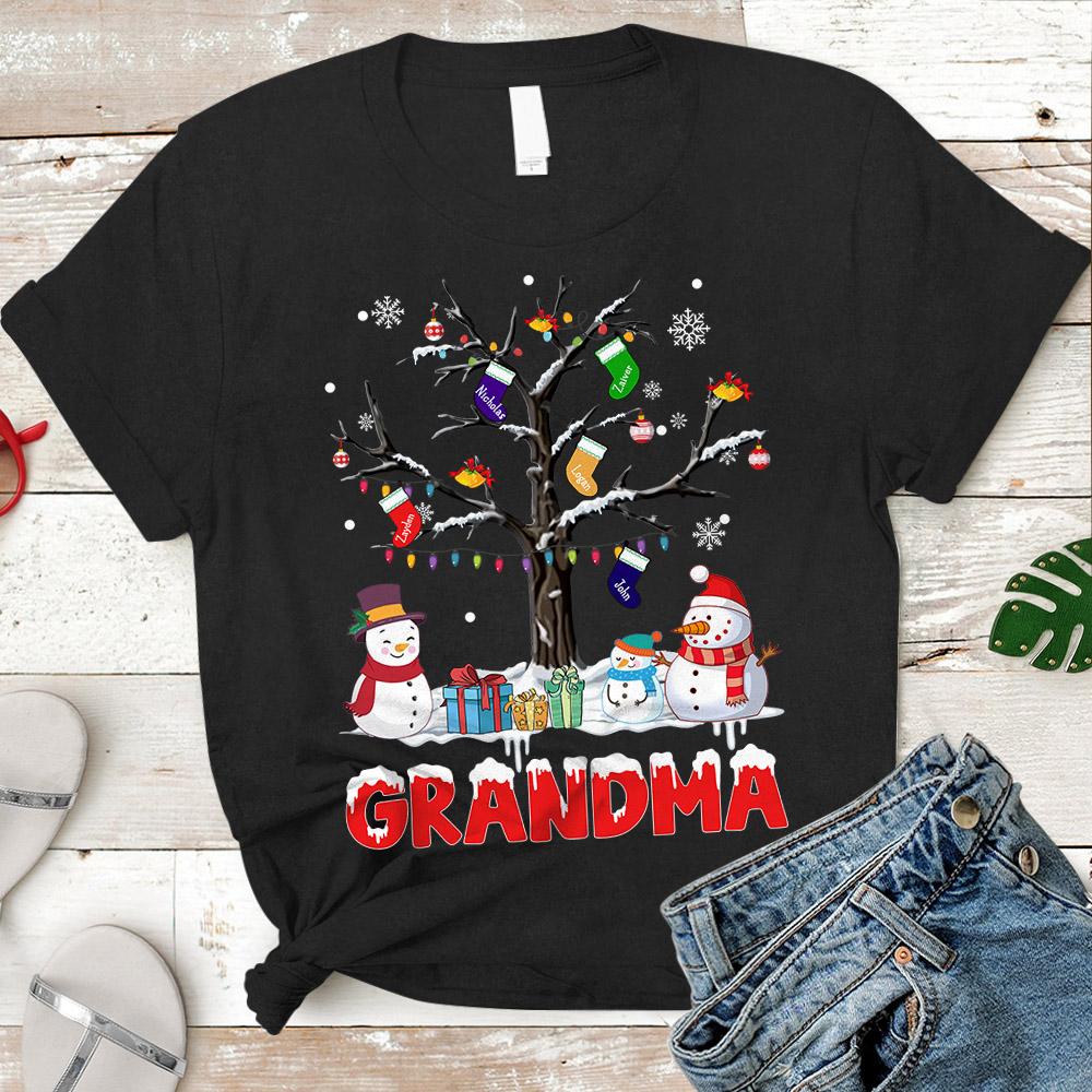 Grandma Tree With Snowman Shirt, Grandma Nana Mimi Halloween Shirt, Custom Grandma Nickname Shir Black.