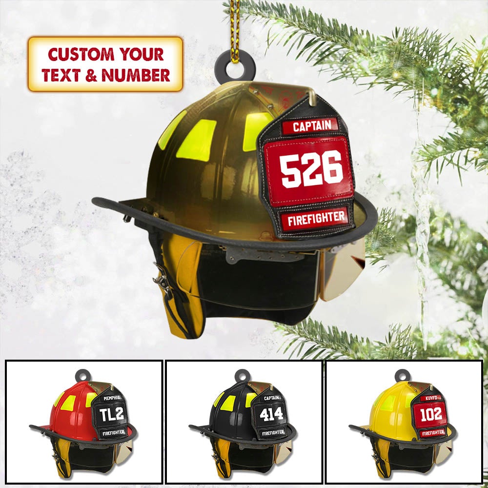 Customize Helmet And Name Ornament Gift For Firefighter Fireman