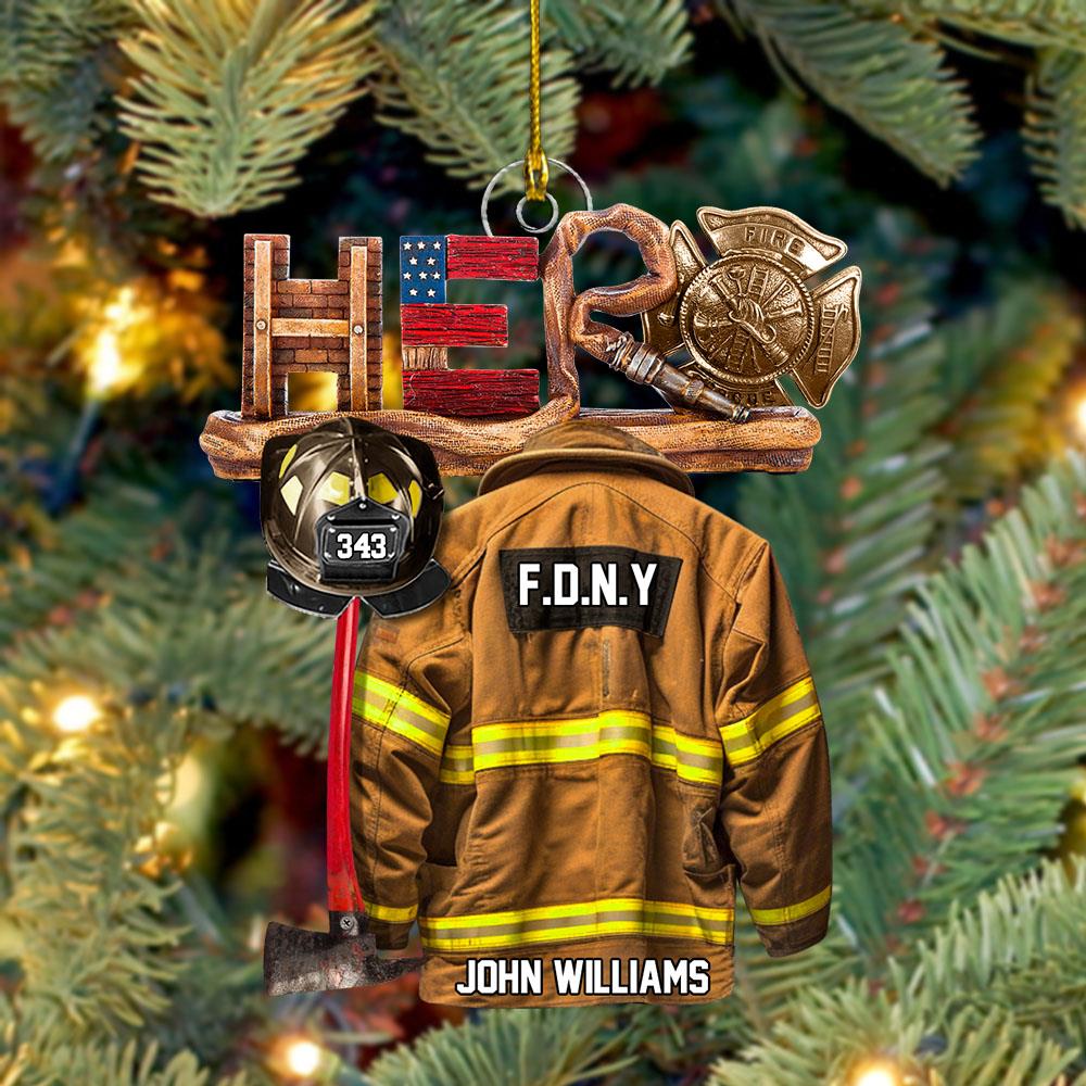 Firefighter Hero Personalized Christmas Acrylic Ornament H2511