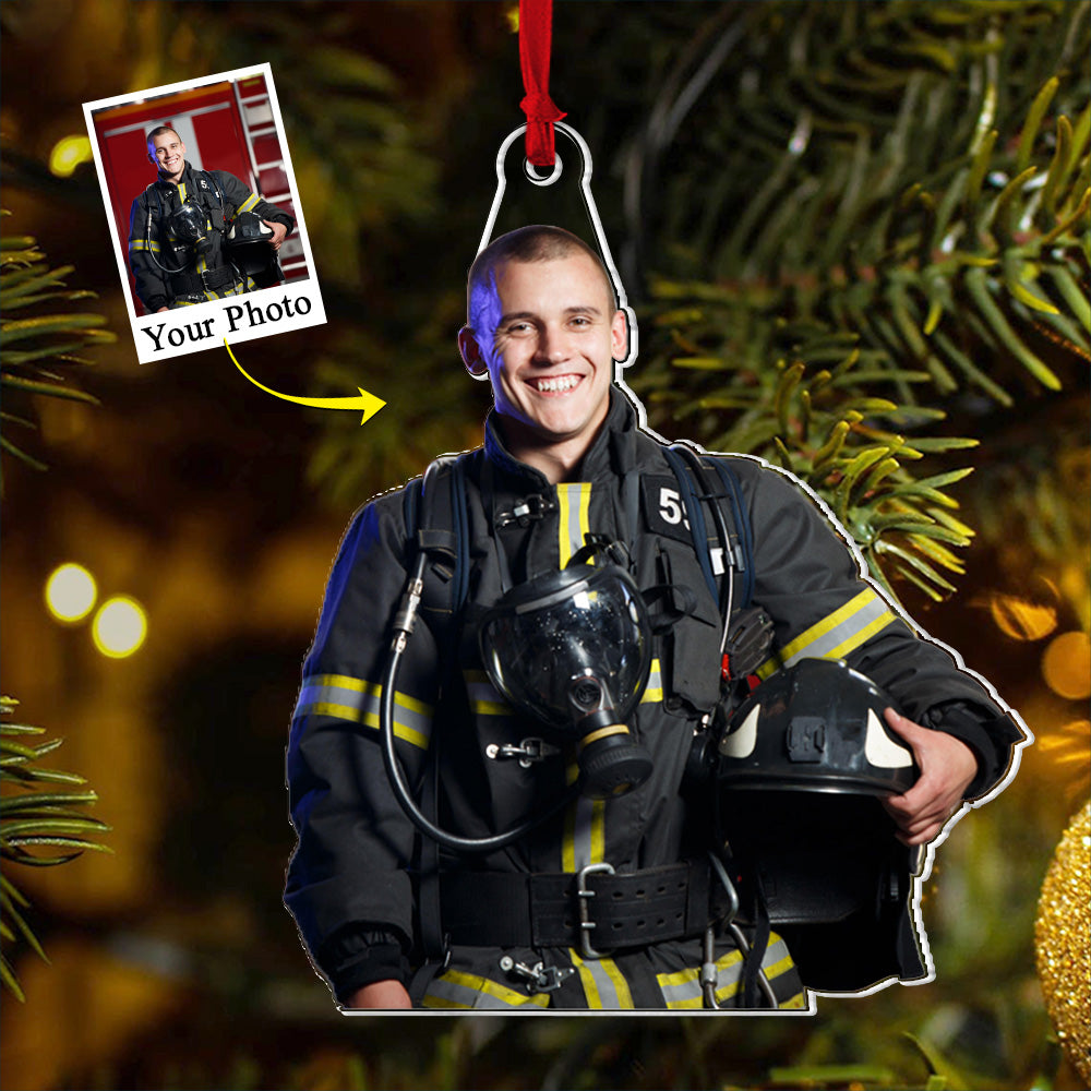 Custom Photo Firefighter Acrylic Ornament Gift For Fireman