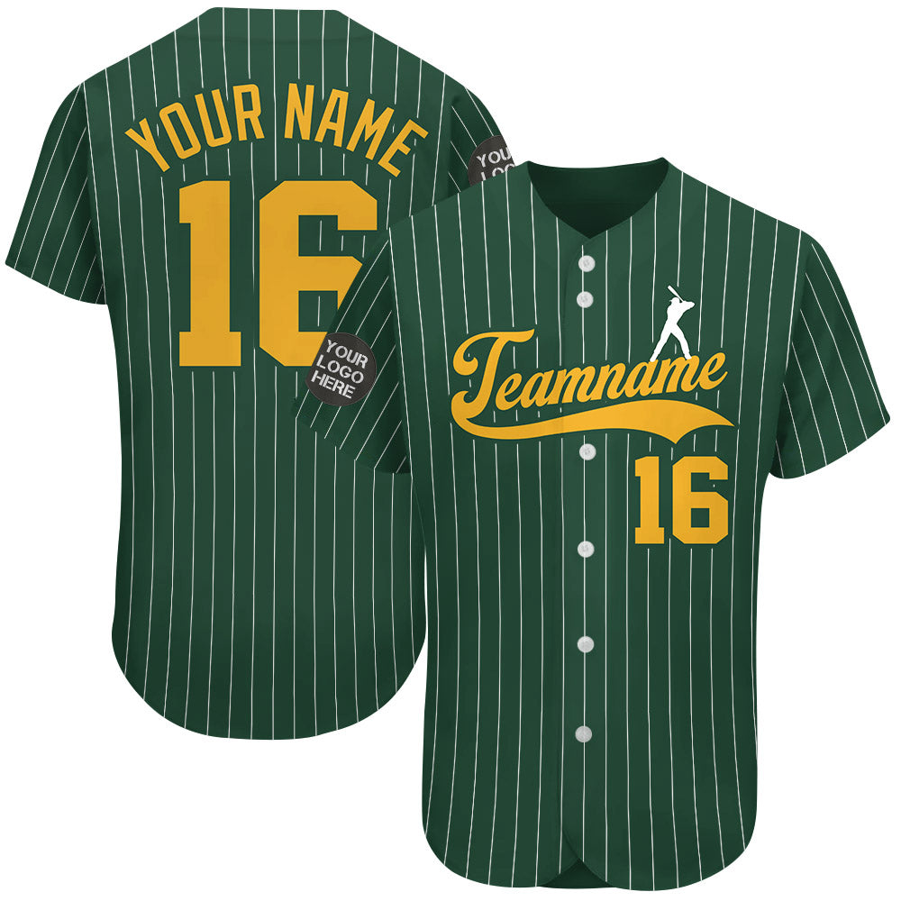 Custom Logo Name Number Green Pinstripe Baseball Jersey