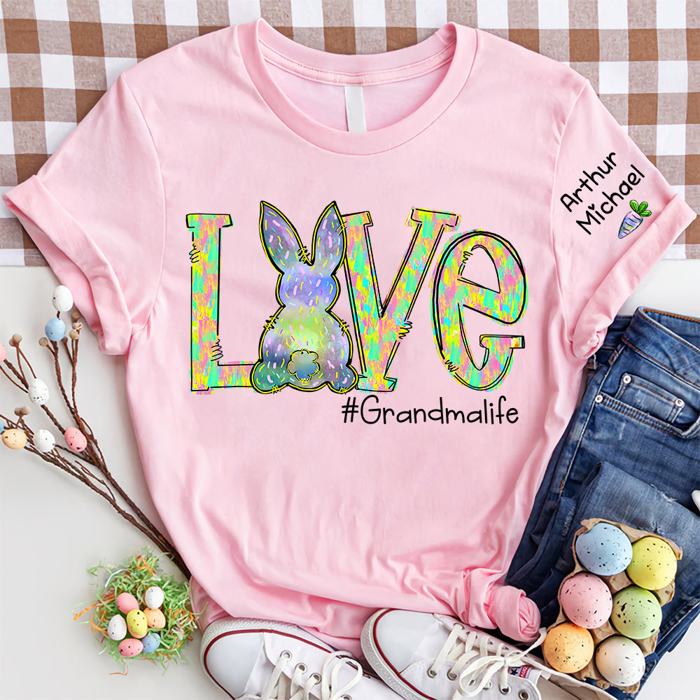 Personalized Love Grandma Life Rainbow Easter Egg Bunny And Kids Carrot Shirt For Grandma And Grandkids