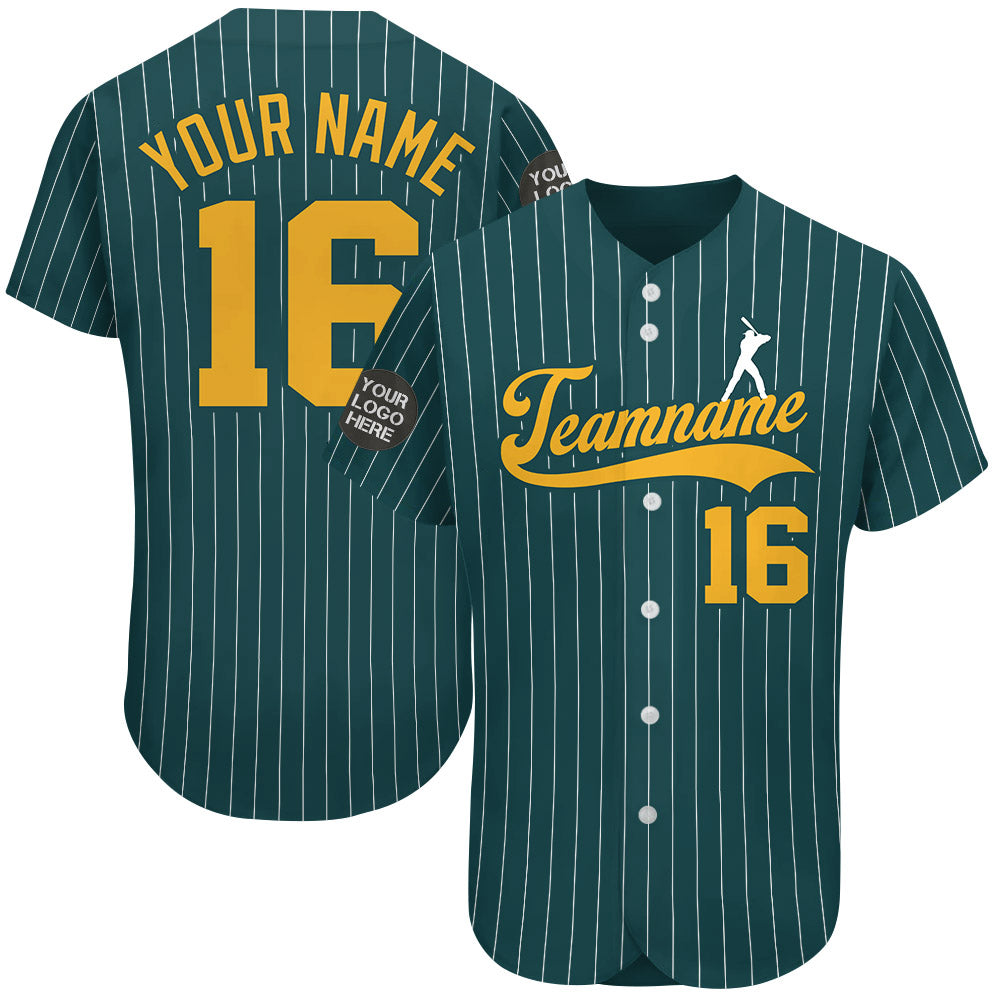 Custom Logo Name Number Midnight Green Pinstripe Baseball Jersey