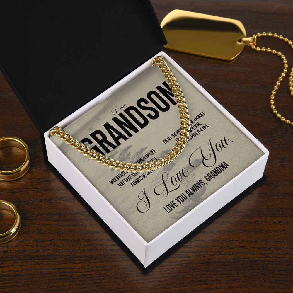 Personalized To My Grandson Cross Cuban Link Chain Necklace From Grandparents Jewelry Gift For Grandson - Wherever Your Journey In Life May Take You