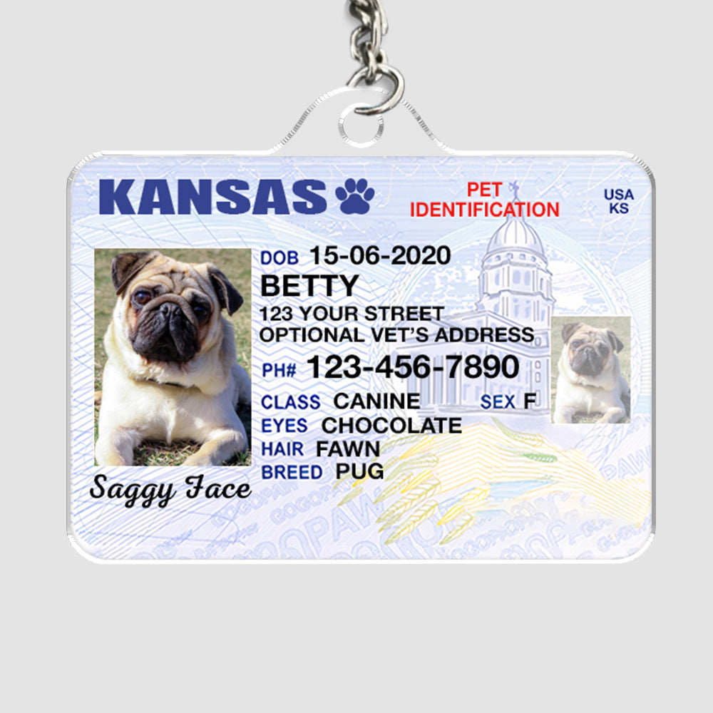 Custom Photo Pet ID Tags - Drivers License - Kansas