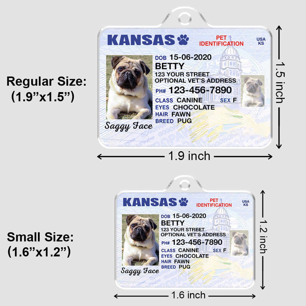 Custom Photo Pet ID Tags - Drivers License - Kansas