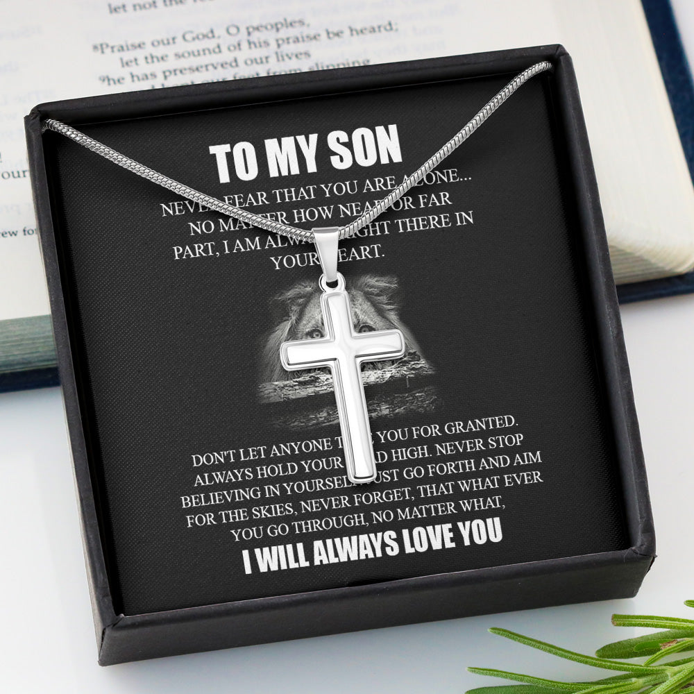 Personalized To My Son Lion Cross Necklace Gift From Mom Dad - To My Son Lion Never Stop Believe In Yourself Just Go Forth Cuban Link Chain Necklace
