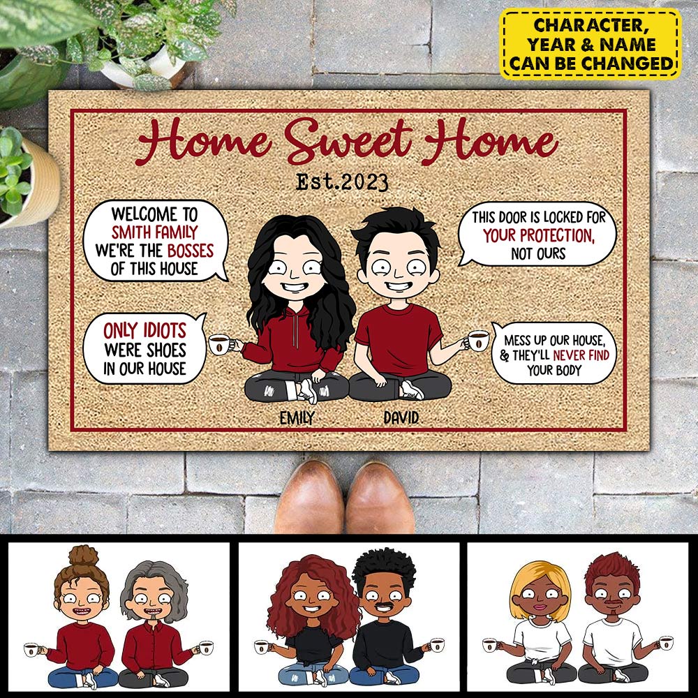 Personalized Doormat Gift For Couple Husband Wife - Home Sweet Home Est Years - Custom Valentine Day Gift